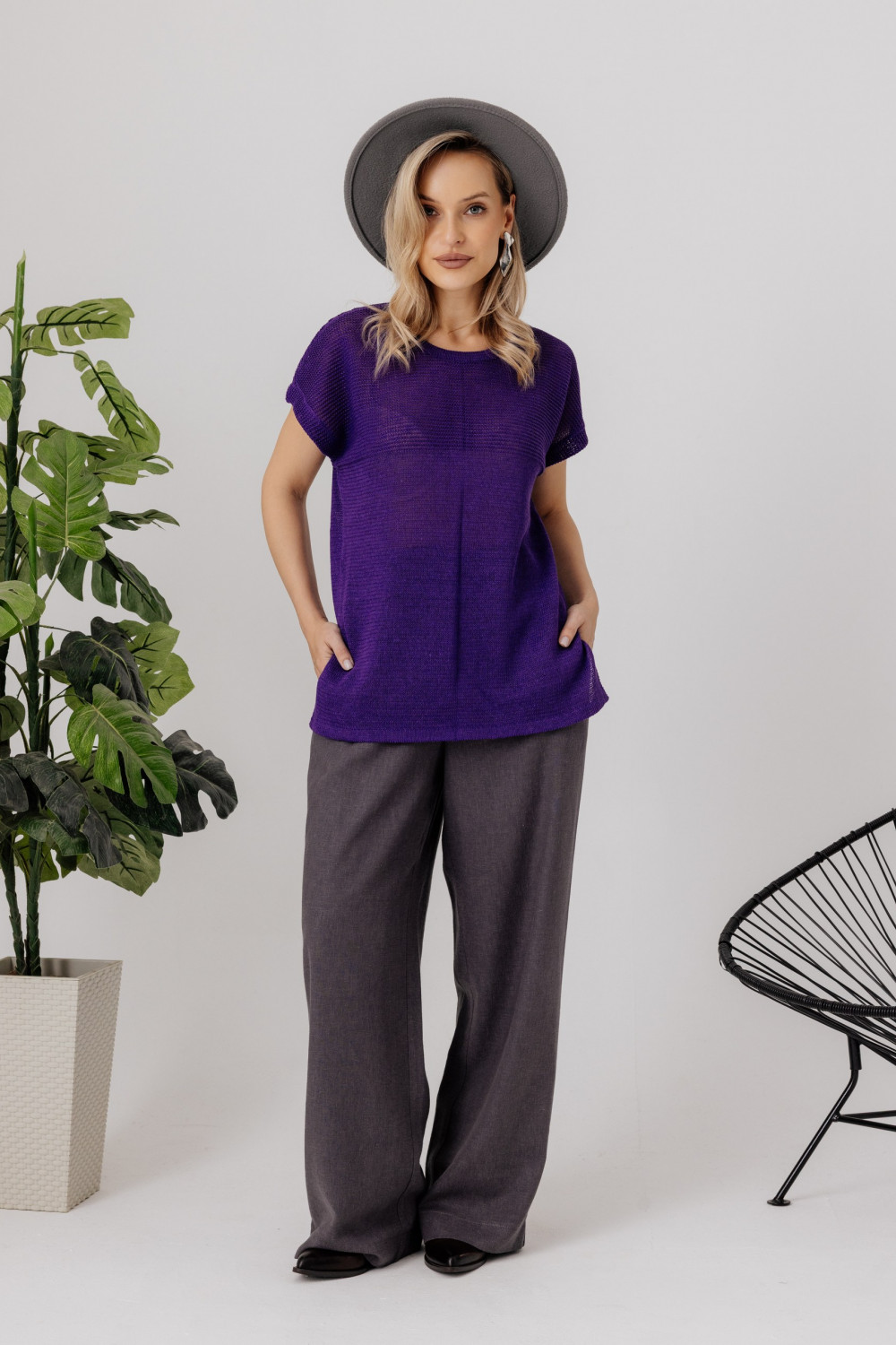 Джемпер из льна 4-290 фиолетовый