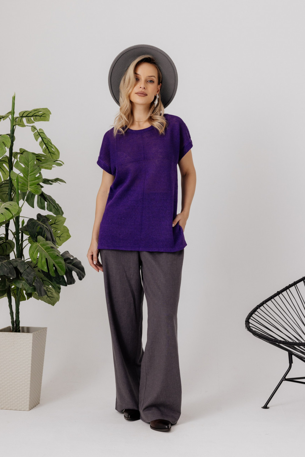 Джемпер из льна 4-290 фиолетовый