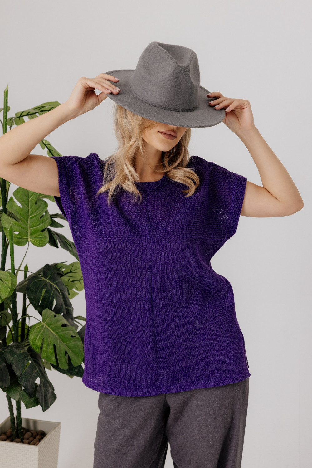 Джемпер из льна 4-290 фиолетовый