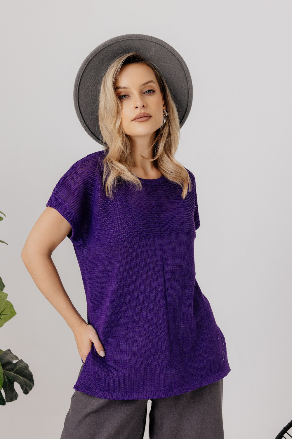 Джемпер из льна 4-290 фиолетовый