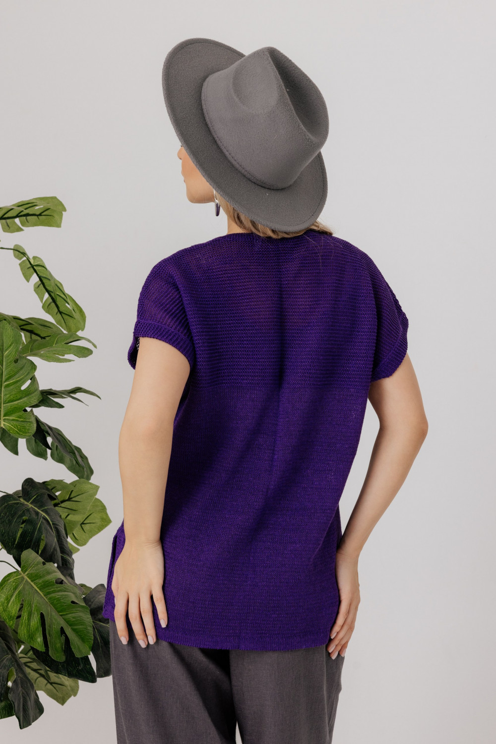 Джемпер из льна 4-290 фиолетовый