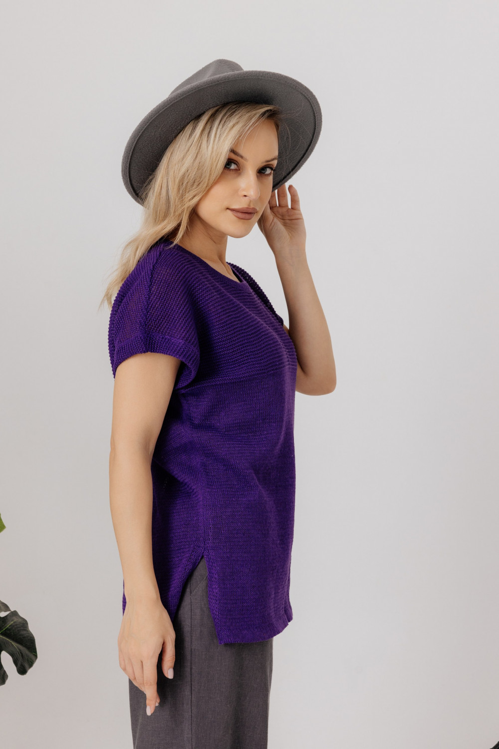 Джемпер из льна 4-290 фиолетовый