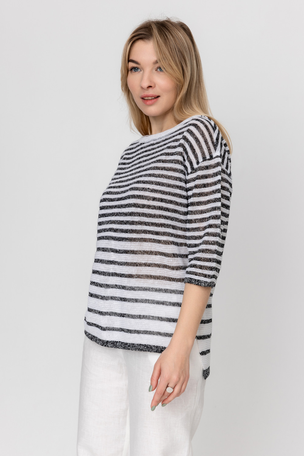 Джемпер из льна 4-307 черный меланж