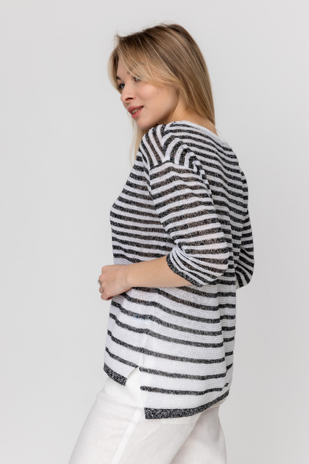 Джемпер из льна 4-307 черный меланж