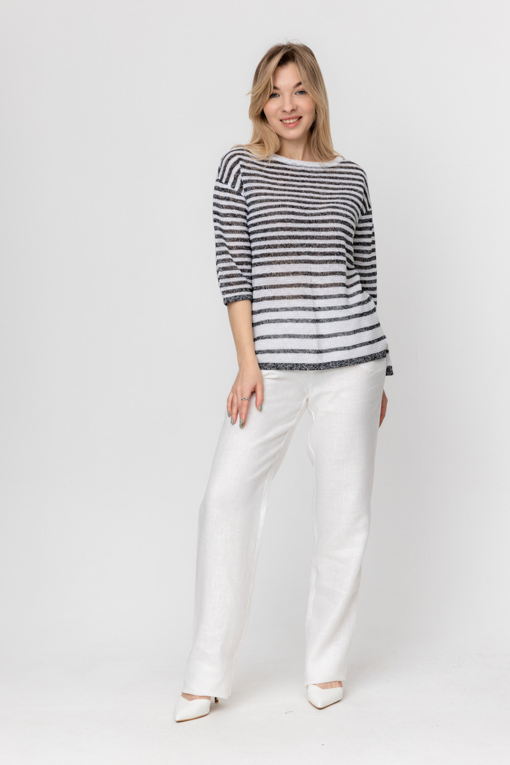 Джемпер из льна 4-307 черный меланж