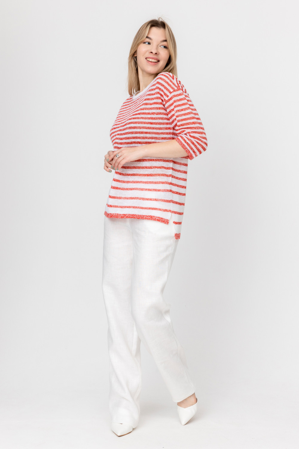 Джемпер из льна 4-307 красный меланж