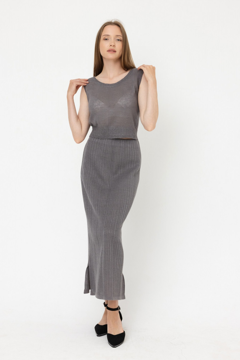 Блуза-топ 8-110 стальной