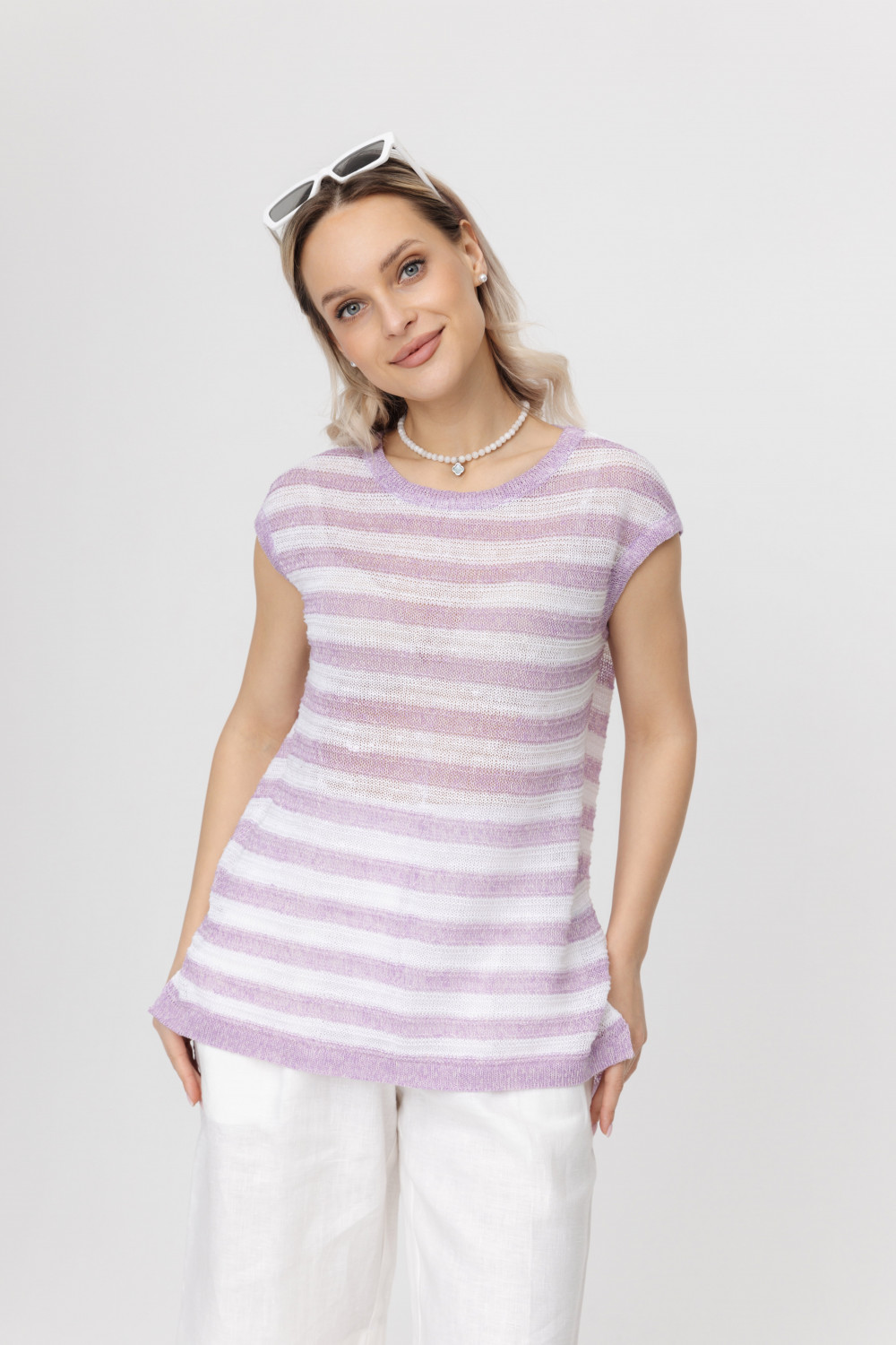  Блуза-топ изо льна 9-26 фиалка меланж