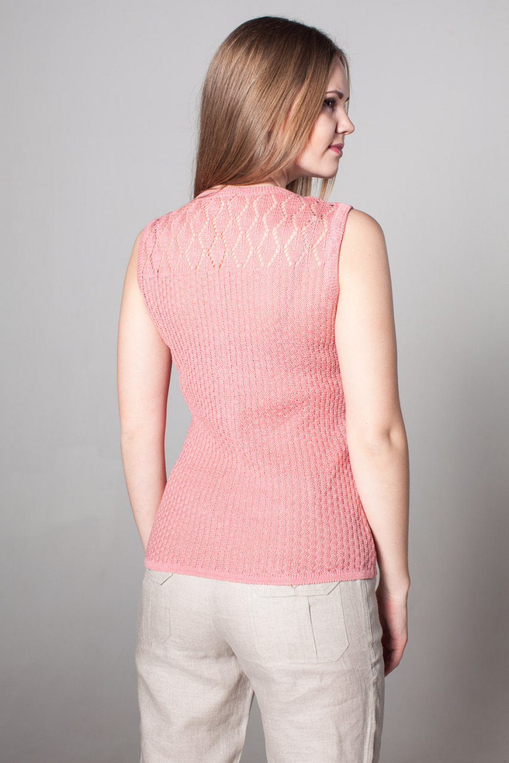 Блуза-топ изо льна 8-79 молочный шоколад