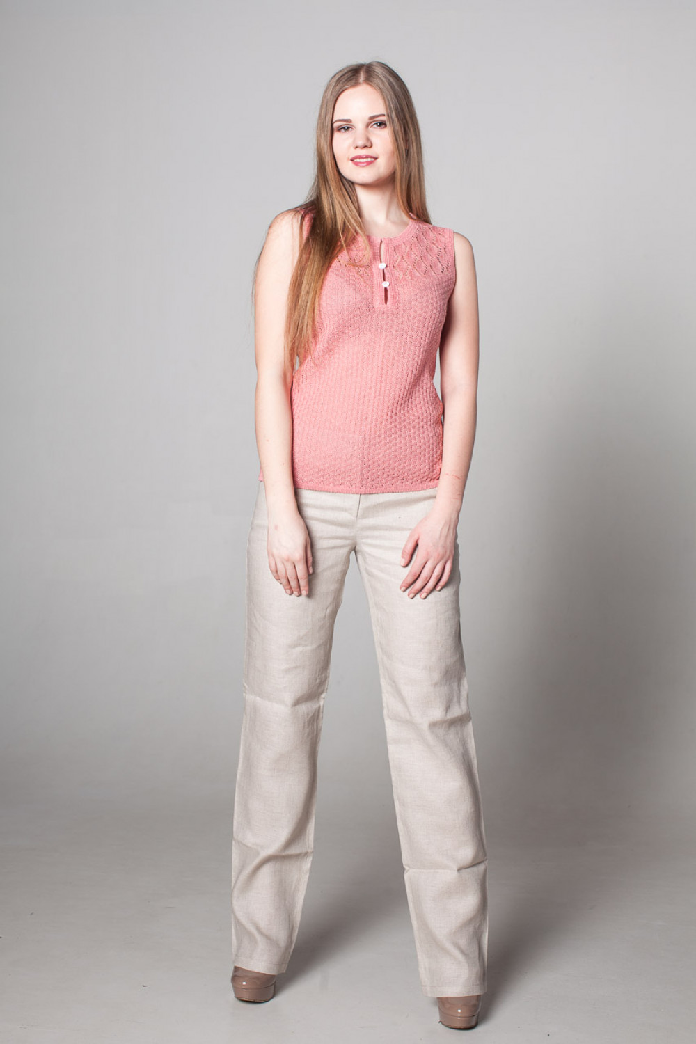 Блуза-топ изо льна 8-79 молочный шоколад