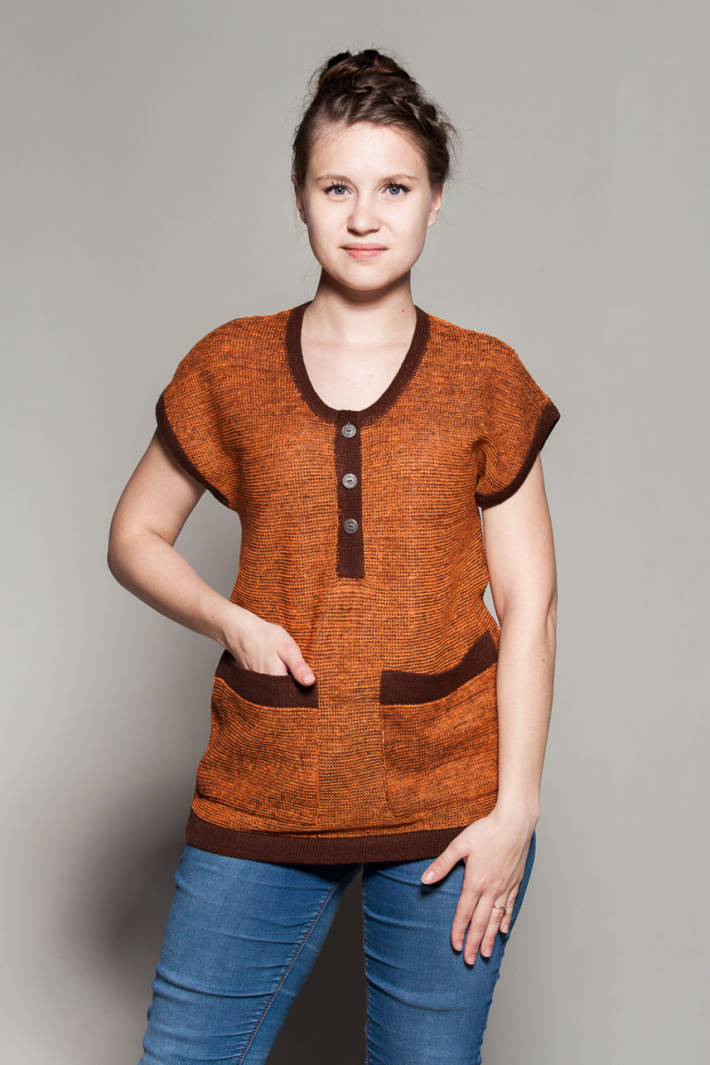  Блуза-топ из льна 9-18а терракот