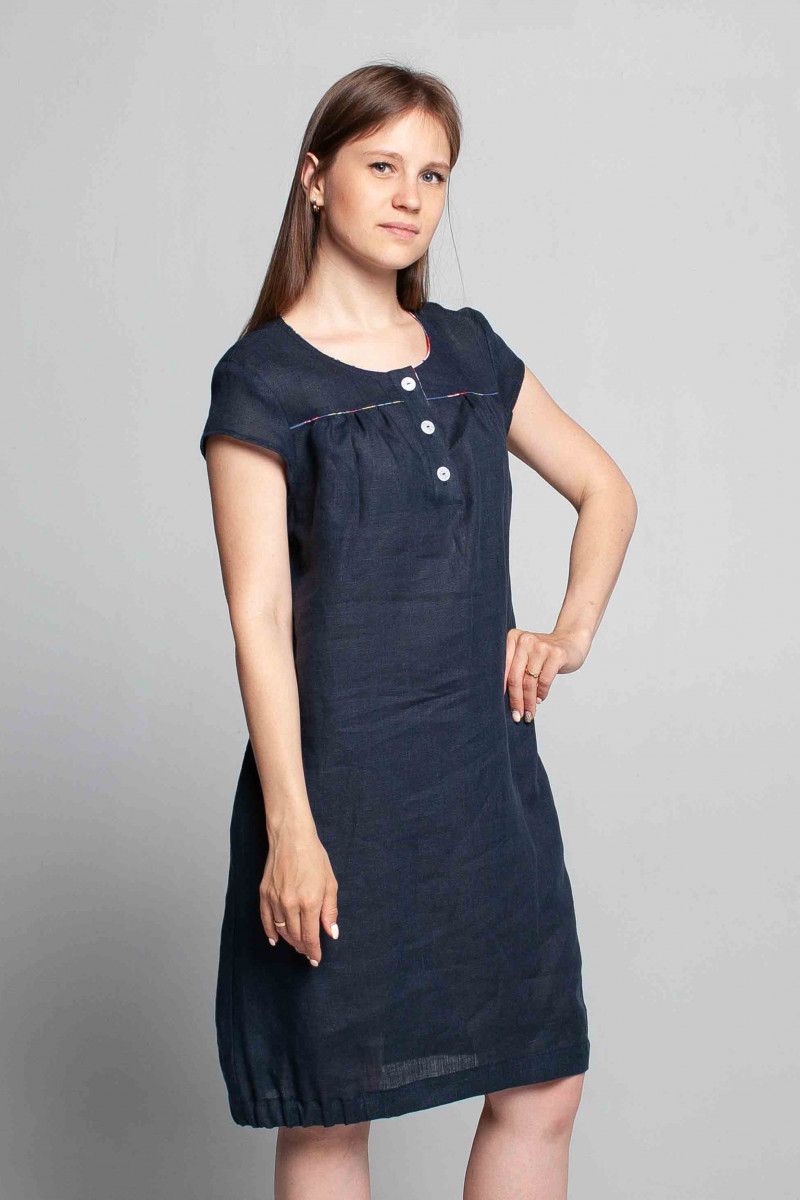 Платье из льна 14-17 т.синее